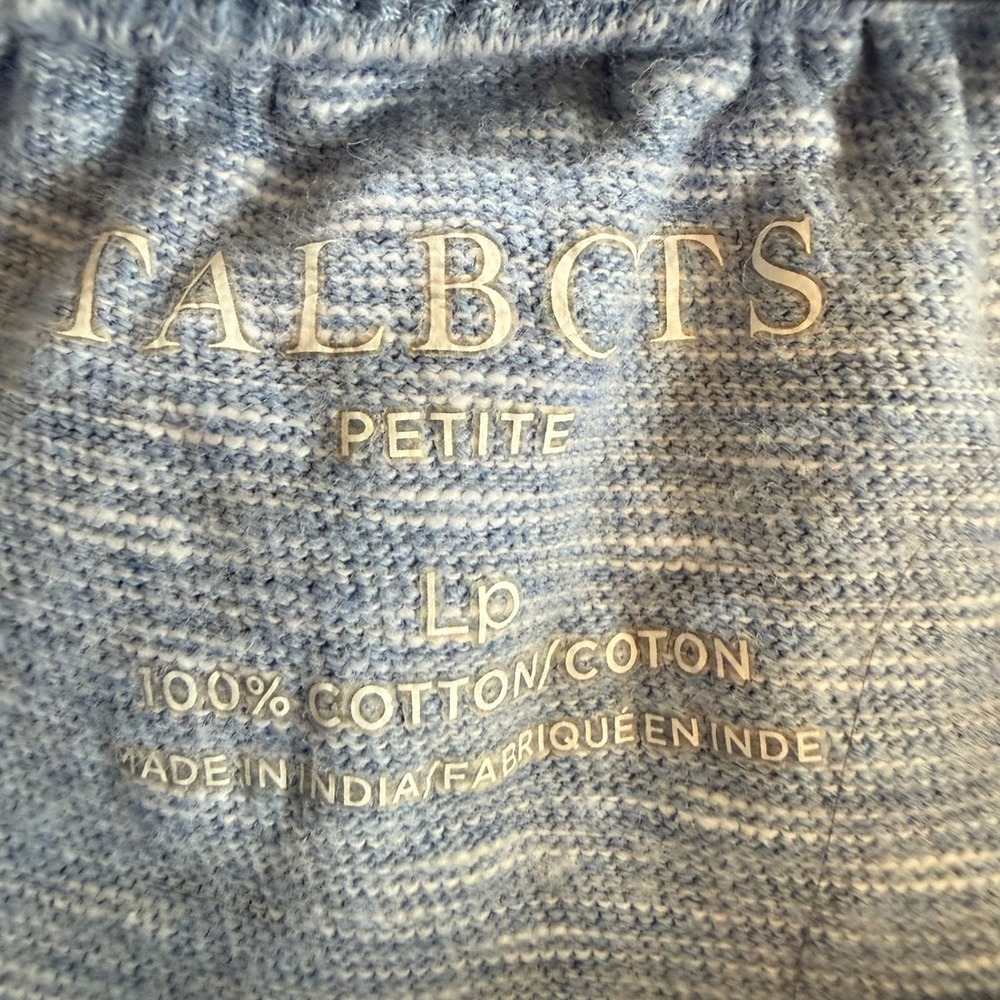 Talbots Embroidered Top Petite Large Blue Stripe Floral Pom Boho Americana - Picture 3 of 11